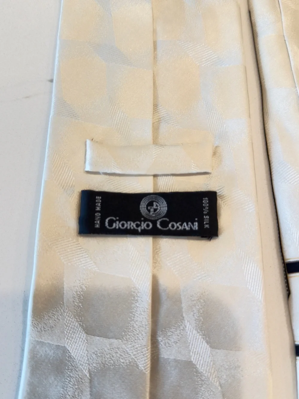 Giorgio Cosani Men's Ivory Necktie with Navy Tassel Detail